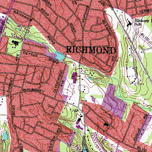Topographic Map of Thomas C Boushall Middle School, VA