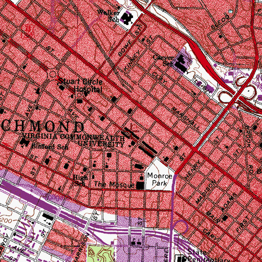 Topographic Map of West Franklin Street Historic District, VA