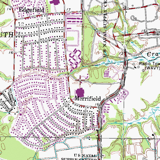 Topographic Map of Churchland Academy Elementary School, VA