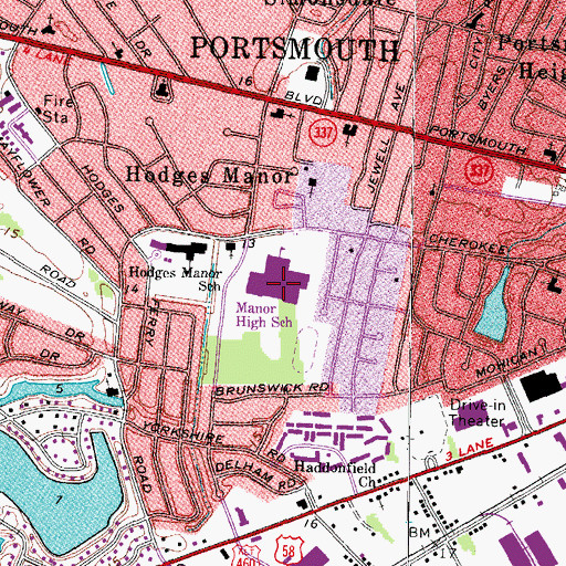 Topographic Map of Manor High School, VA