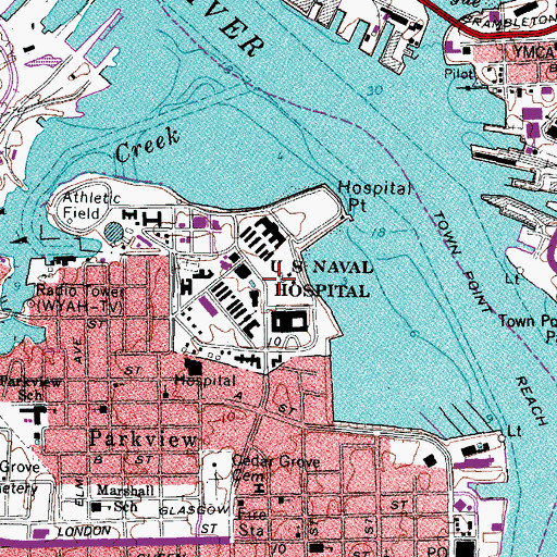 Topographic Map of Naval Medical Center Portsmouth, VA