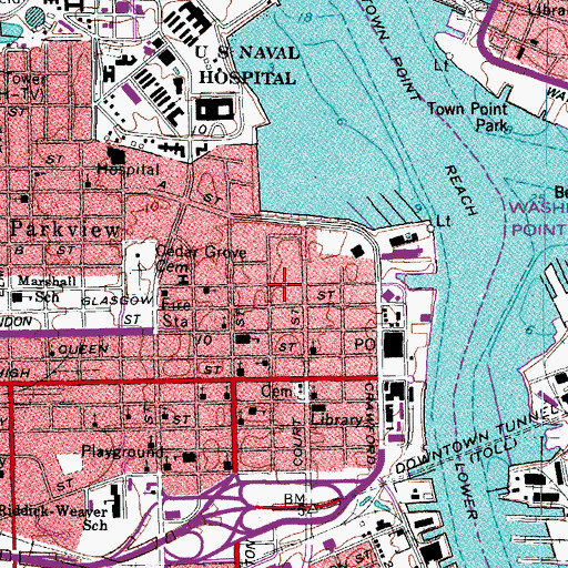 Topographic Map of Portsmouth Olde Town Historic District, VA