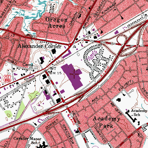 Topographic Map of Tower Mall Shopping Center, VA