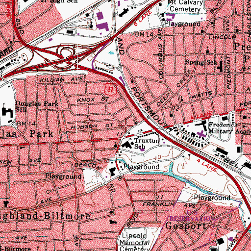 Topographic Map of Truxtun Historic District, VA