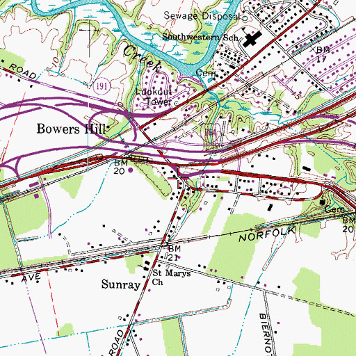 Topographic Map of Bowers Hill Post Office, VA