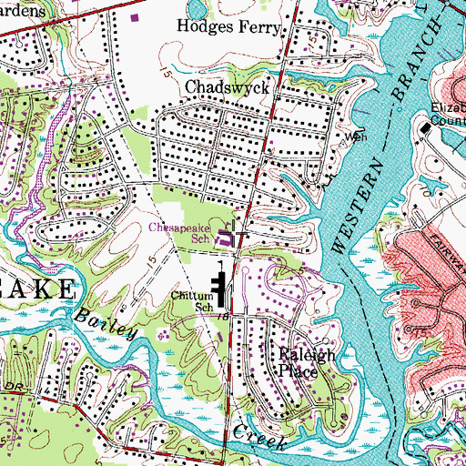 Topographic Map of Chesapeake School, VA