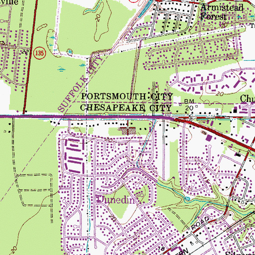 Topographic Map of Churchland Square Shopping Center, VA