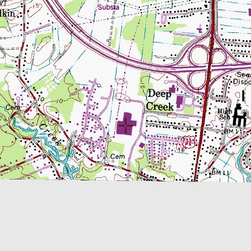 Topographic Map of Deep Creek High School, VA