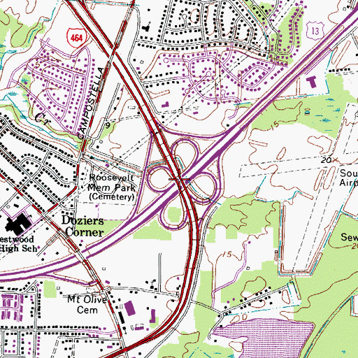 Topographic Map of Interchange 291, VA