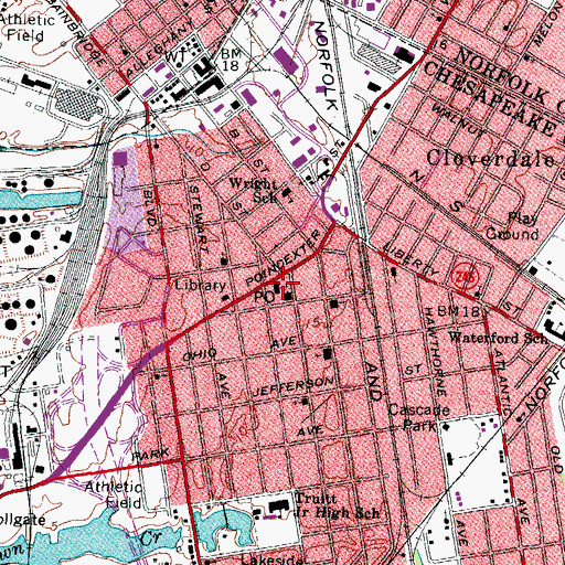 Topographic Map of South Norfolk Post Office, VA