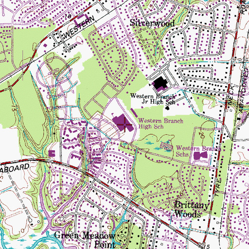 Topographic Map of Western Branch High School, VA