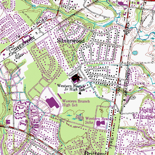 Topographic Map of Western Branch Middle School, VA