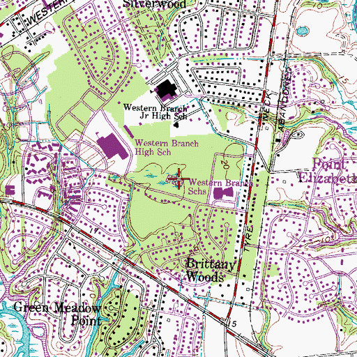 Topographic Map of Western Branch Primary School, VA
