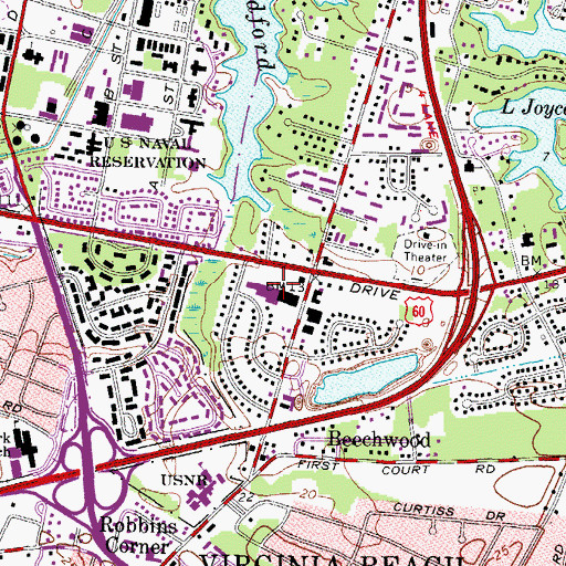 Topographic Map of Bayside Shopping Center, VA