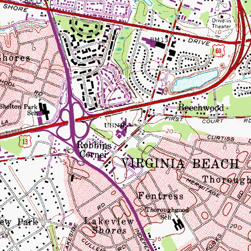 Topographic Map of Hermitage Elementary School, VA