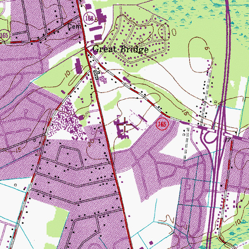Topographic Map of Great Bridge Middle School, VA