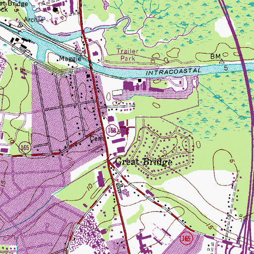 Topographic Map of Great Bridge Shopping Center, VA