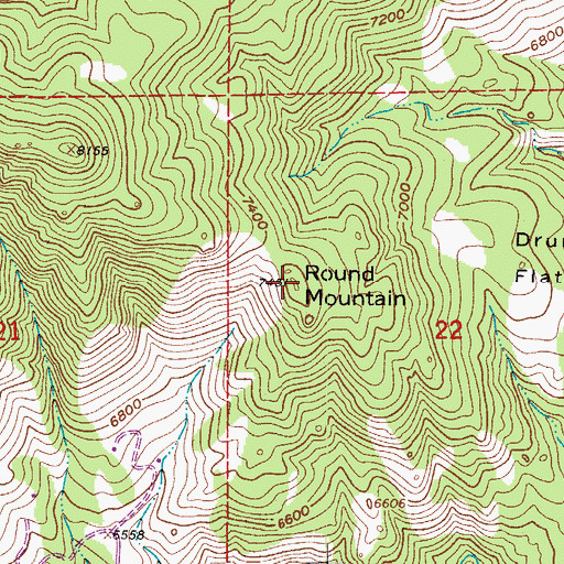 Topographic Map of Round Mountain, CO
