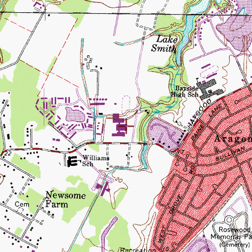 Topographic Map of Bayside Middle School, VA