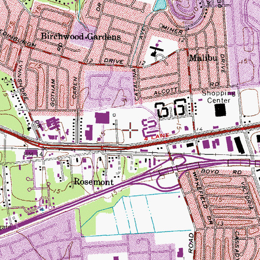 Topographic Map of Birchwood Mall Shopping Center, VA