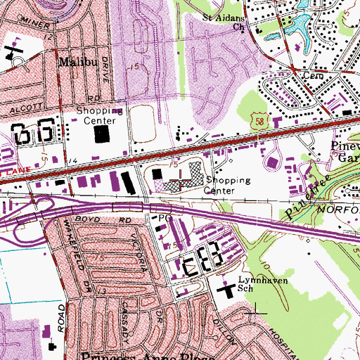 Topographic Map of Princess Anne Plaza Shopping Center, VA