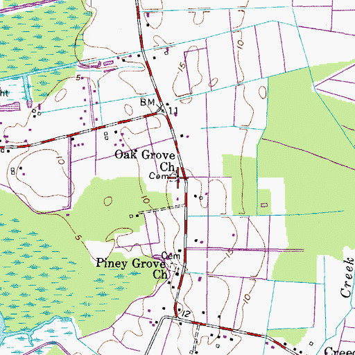 Topographic Map of Oak Grove Cemetery, VA