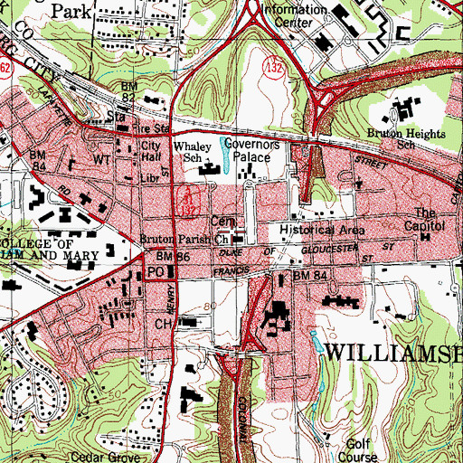 Topographic Map of Bruton Parish Churchyard, VA