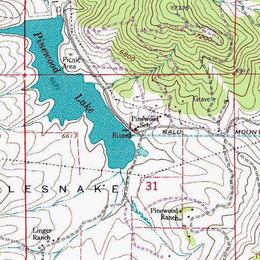 Topographic Map of Pinewood School, CO