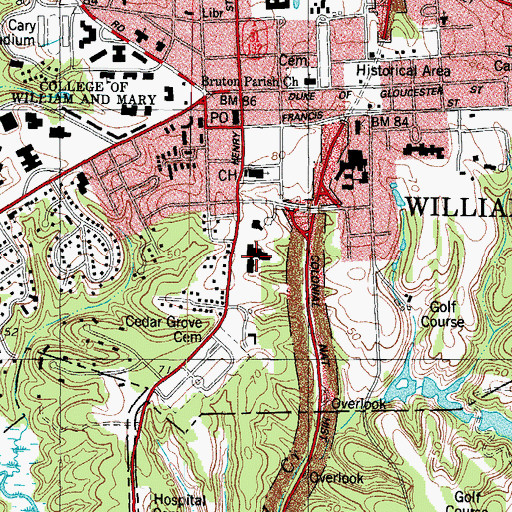 Topographic Map of Marshall Wythe Hall, VA