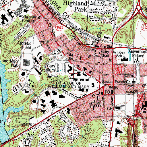 Topographic Map of Old Dominion Hall, VA