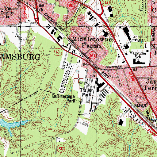 Topographic Map of Quarterpath Park, VA