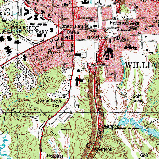 Topographic Map of College of William and Mary School of Law, VA