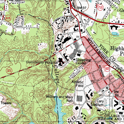 Topographic Map of Williamsburg Community Hospital (historical), VA