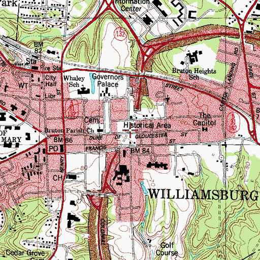 Topographic Map of Williamsburg Historic District, VA
