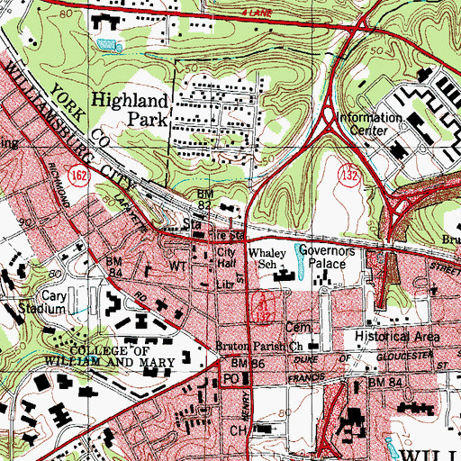 Topographic Map of Williamsburg Post Office, VA