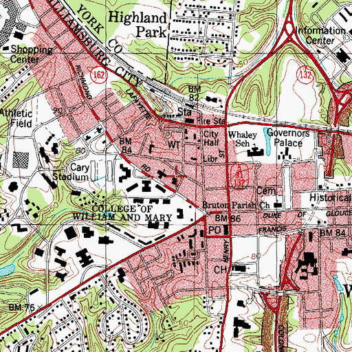 Topographic Map of Williamsburg Presbyterian Church, VA