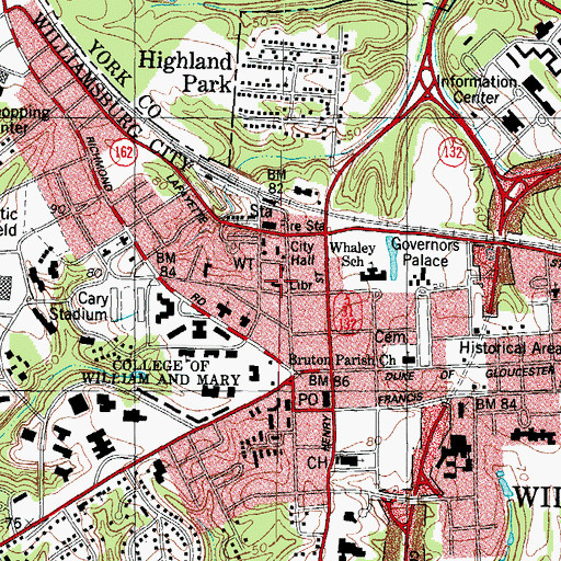 Topographic Map of Williamsburg Regional Library, VA