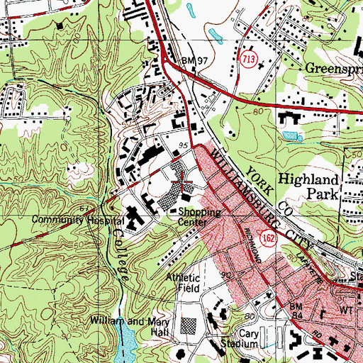Topographic Map of Williamsburg Shopping Center, VA