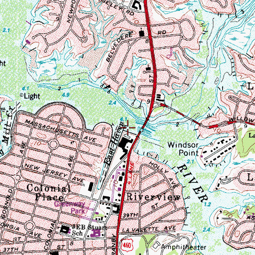Topographic Map of Lafayette Yacht Club, VA