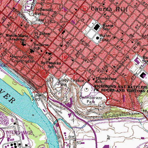 Topographic Map of Richmond Dueling Grounds (historical), VA