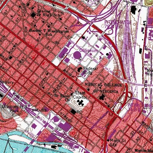 Topographic Map of Richmond, Fredericksburg and Potomac Railway Depot (historical), VA