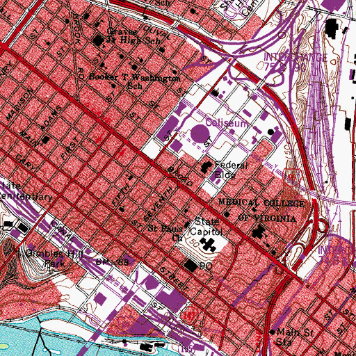Topographic Map of Richmond Theater (historical), VA