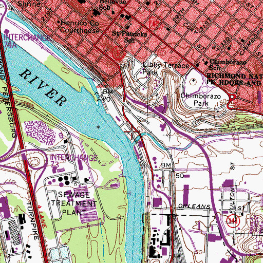 Topographic Map of Rocketts Landing, VA