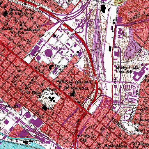 Topographic Map of Sheltering Arms Hospital (historical), VA