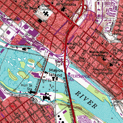 Topographic Map of Richmond and Danville Railroad Depot (historical), VA