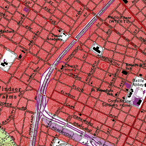Topographic Map of English Village Historic District, VA