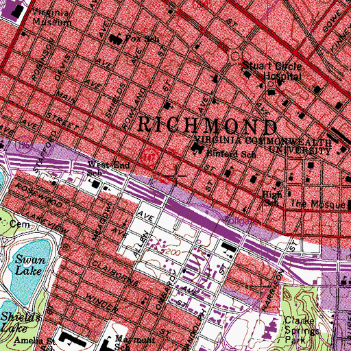 Topographic Map of Fan Area Historic District, VA