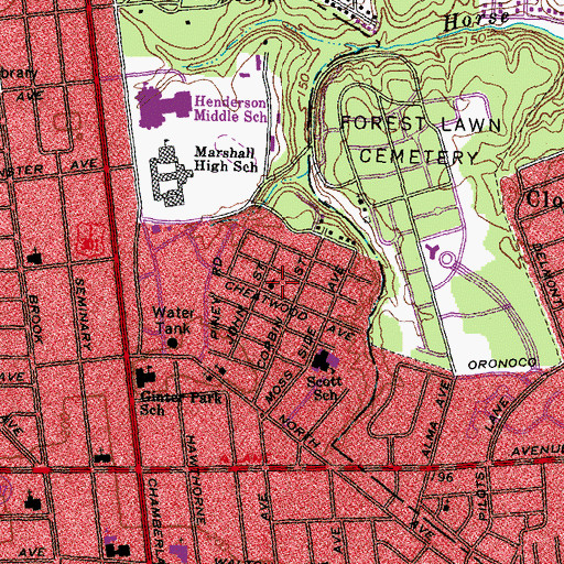 Topographic Map of First Baptist Church of Washington Park, VA