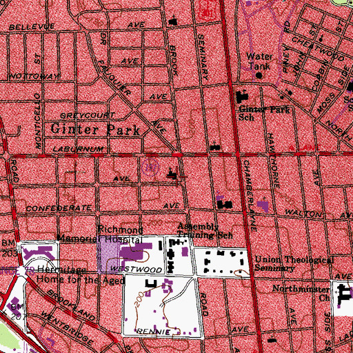 Topographic Map of Ginter Park Baptist Church, VA