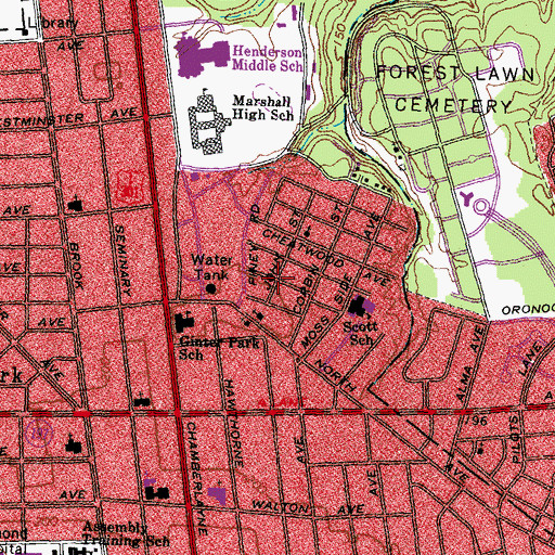 Topographic Map of Ginter Park Historic District, VA